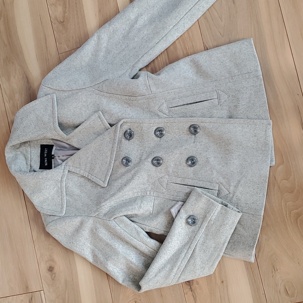 Nine West heather Grey short A-line Pea Coat size 10